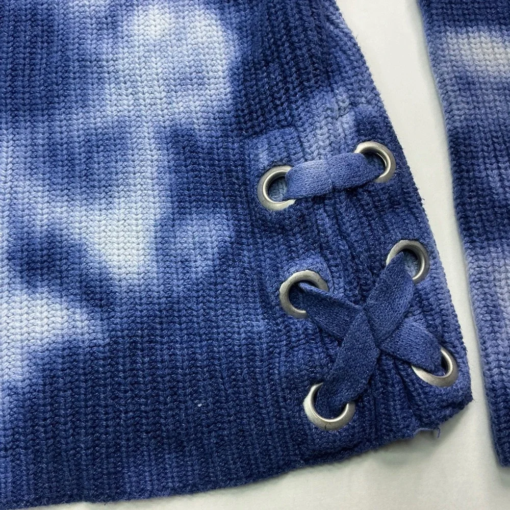 Justice Blue Tie Dye Knit Sweater Girls Size 8 Lace Up Side Detail Pullover